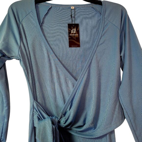 Sunmama Women Casual Dress V Neck Long Sleeve Pencil Midi Dress Blue Medium - Picture 3 of 9